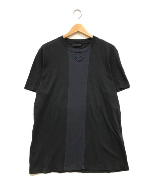 PRADA（プラダ）PRADA (プラダ) フロントパッチ切替Tシャツ ブラック×ネイビー サイズ:XXLの古着・服飾アイテム