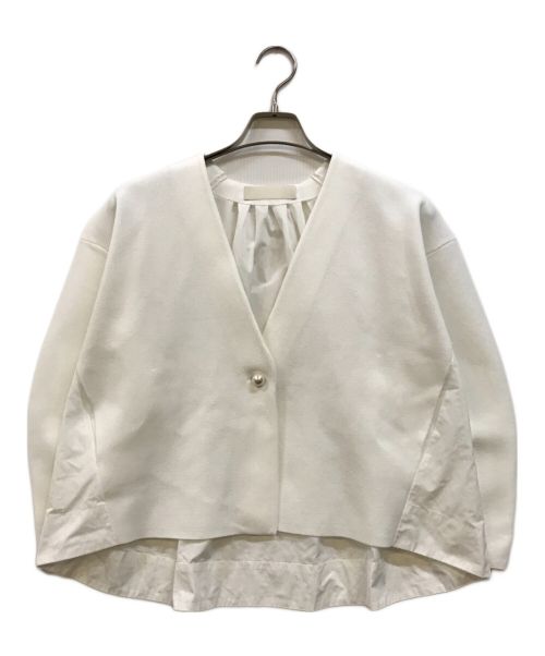 MARILYN MOON（マリリンムーン）MARILYN MOON (マリリンムーン) Gathered Polyester knit cardigan ホワイト サイズ:表記無しの古着・服飾アイテム