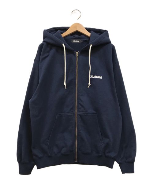 X-LARGE（エクストララージ）X-LARGE (エクストララージ) STANDARD LOGO ZIP HOODED SWEATSHIRT ネイビー サイズ:Mの古着・服飾アイテム