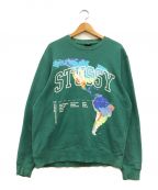 stussyステューシー）の古着「WORLD TOUR プリントスウェット」｜グリーン