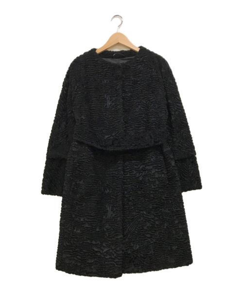 'S Max Mara（エスマックスマーラ）'S Max Mara (エスマックスマーラ) ノーカラージャガードベロアコート ブラック サイズ:38の古着・服飾アイテム