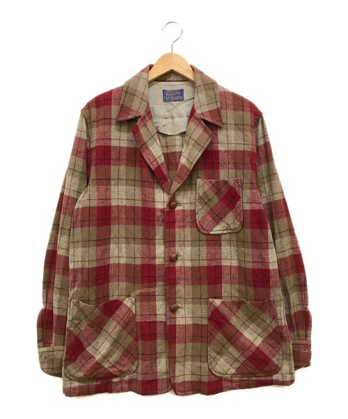 PENDLETON（ペンドルトン）PENDLETON (ペンドルトン) 50s チェックウールジャケット レッド×ベージュ サイズ:Mの古着・服飾アイテム