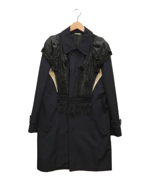 COMME des GARCONS（コムデギャルソン）COMME des GARCONS (コムデギャルソン) フリルドッキングステンカラーコート ネイビー サイズ:Sの古着・服飾アイテム