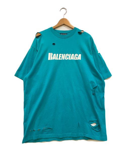 BALENCIAGA（バレンシアガ）BALENCIAGA (バレンシアガ) Caps Destroyed Flatground Tee スカイブルー サイズ:XSの古着・服飾アイテム