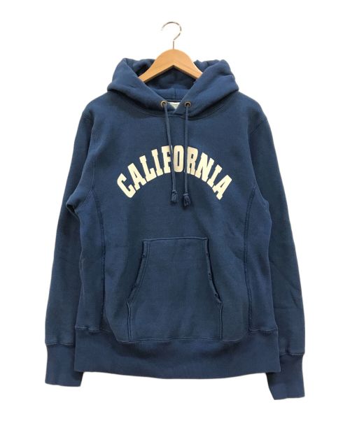 Champion REVERSE WEAVE（チャンピオン リバース ウィーブ）Champion REVERSE WEAVE (チャンピオン リバース ウィーブ) 70s 復刻 緑タグ CALIFORNIA プリントパーカー ブルー サイズ:Mの古着・服飾アイテム