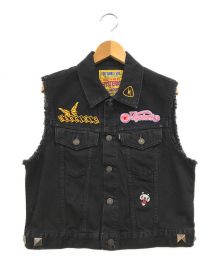 Hysteric Glamour（ヒステリックグラマー）の古着「AD GIRLS刺繍 カスタムデニムベスト」｜ブラック