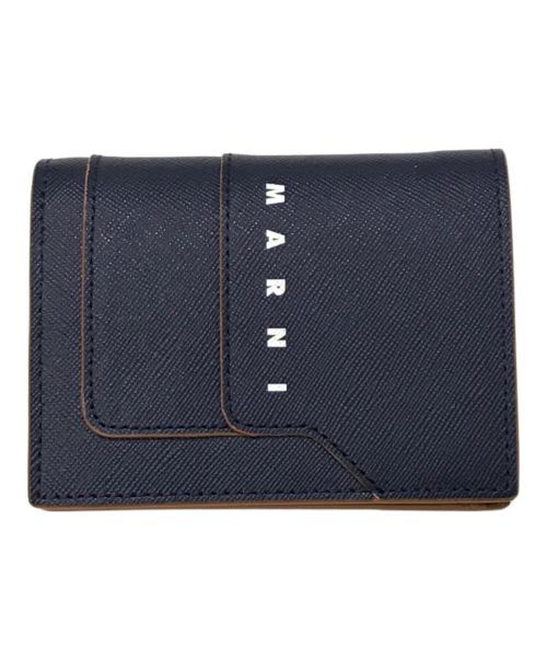 MARNI（マルニ）MARNI (マルニ) BILLFOLD W/COIN PURSE  2つ折りコンパクトウォレット ネイビー×ブラウンの古着・服飾アイテム