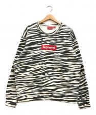 SUPREME (シュプリーム) Box Logo Crewneck "Zebra" ホワイト×ブラック サイズ:M