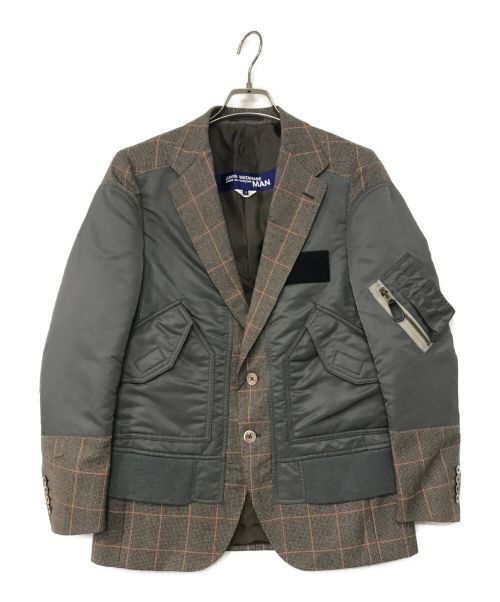 COMME des GARCONS JUNYA WATANABE MAN（コム デ ギャルソン ジュンヤ ワタナベ マン）COMME des GARCONS JUNYA WATANABE MAN (コム デ ギャルソン ジュンヤ ワタナベ マン) CARUSO (カルーゾ) MA-1切替チェック柄ジャケット グレー サイズ:XSの古着・服飾アイテム