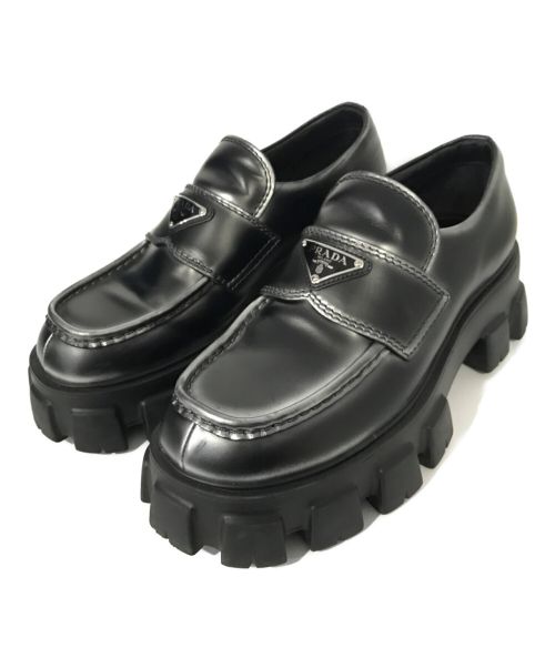 PRADA（プラダ）PRADA (プラダ) MONOLITH BRUSHED LEATHER LOAFERS ブラック サイズ:6の古着・服飾アイテム