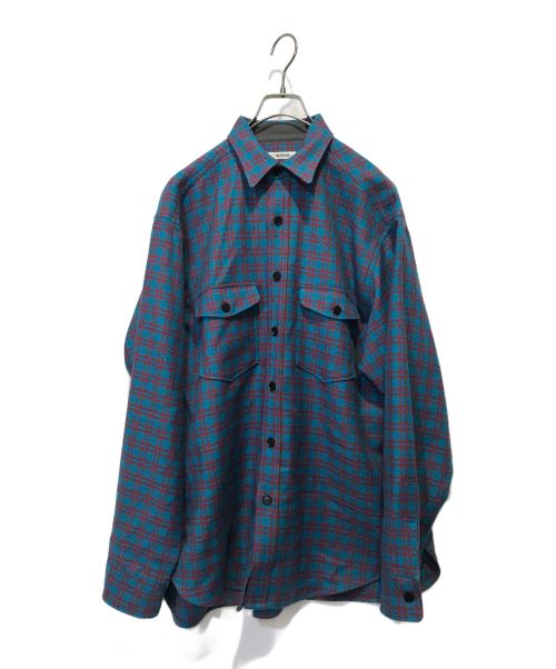 INTERIM（インテリム）INTERIM (インテリム) LIMITED WOOL CHECK DRAP CPO SH ブルー サイズ:5の古着・服飾アイテム