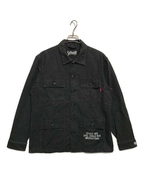 stussy（ステューシー）stussy (ステューシー) SCHOTT BROS. (ショットブロス) 硫化染め加工ミリタリージャケット ブラック サイズ:XLの古着・服飾アイテム