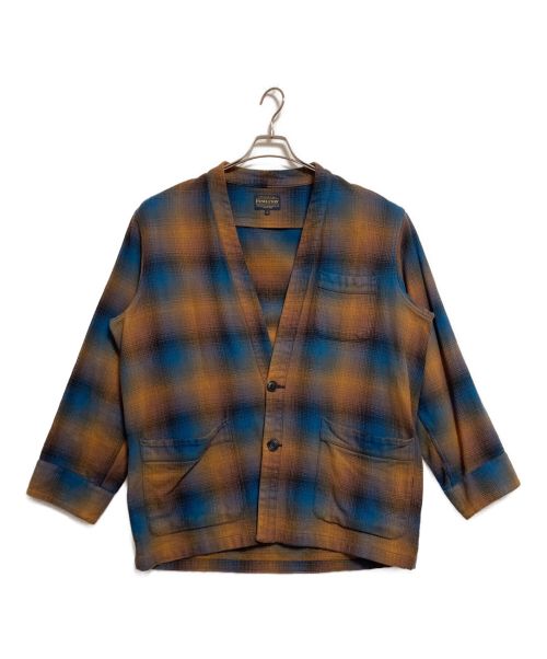 PENDLETON（ペンドルトン）PENDLETON (ペンドルトン) ノーカラージャケット ブラウン×ブルー サイズ:Lの古着・服飾アイテム