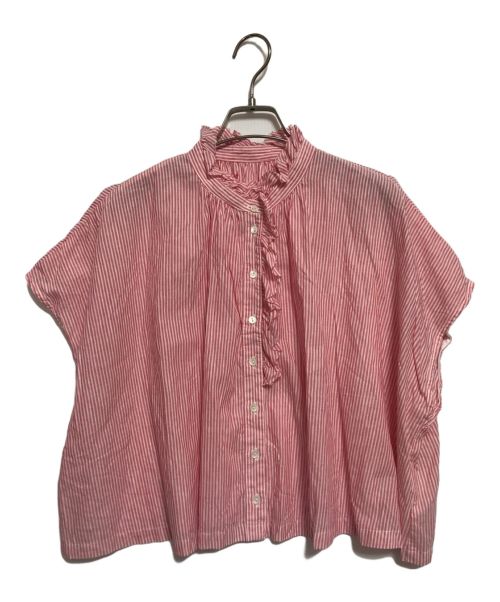 nest Robe（ネストローブ）nest Robe (ネストローブ) コットンリネンショートブラウス ピンク×ホワイト サイズ:FREEの古着・服飾アイテム