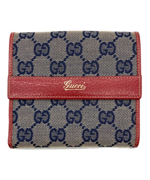 GUCCI（グッチ）GUCCI (グッチ) Wホック2つ折り財布 レッドの古着・服飾アイテム