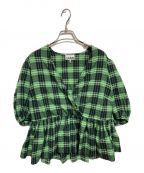 GANNIガニー）の古着「Seersucker Check Wrap Blouse」｜グリーン