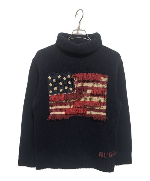 POLO RALPH LAUREN（ポロ・ラルフローレン）POLO RALPH LAUREN (ポロ・ラルフローレン) 星条旗タートルネックフリンジニット ネイビー サイズ:下記参照の古着・服飾アイテム