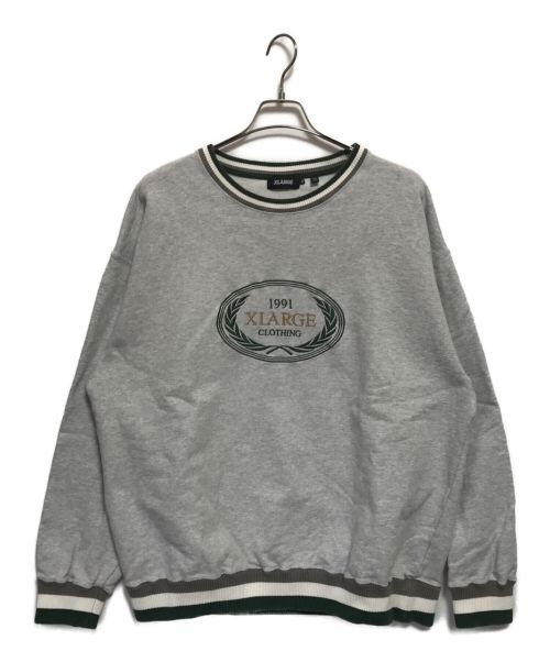 X-LARGE（エクストララージ）X-LARGE (エクストララージ) RIB LINE CREWNECK SWEAT グレー×グリーン サイズ:XLの古着・服飾アイテム