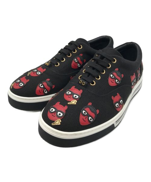 DOLCE & GABBANA（ドルチェ＆ガッバーナ）DOLCE & GABBANA (ドルチェ＆ガッバーナ) Low-Top Canvas Sneaker ROMA with Leather Embroidery Black ブラック サイズ:SIZE8の古着・服飾アイテム