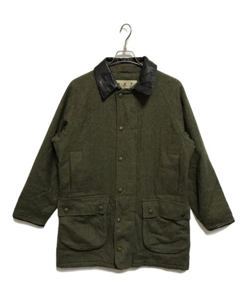 Barbour（バブアー）Barbour (バブアー) レザー切替ツイードジャケット グリーン×ブラウン サイズ:Mの古着・服飾アイテム