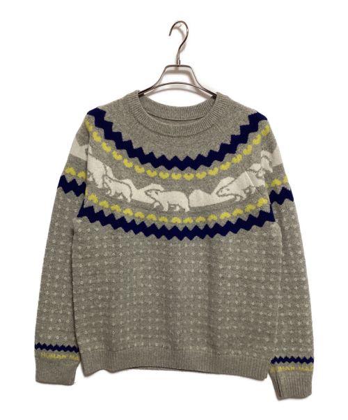 HUMAN MADE（ヒューマンメイド）HUMAN MADE (ヒューマンメイド) Nordic Jacqurd Knit Sweater グレー×イエロー サイズ:Lの古着・服飾アイテム