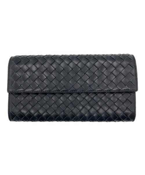 BOTTEGA VENETA（ボッテガベネタ）BOTTEGA VENETA (ボッテガベネタ) イントレチャートフラップウォレット ブラックの古着・服飾アイテム