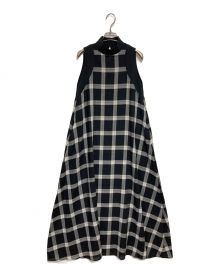 Louren（ローレン）の古着「stand collar check dress」｜ブラック×ホワイト