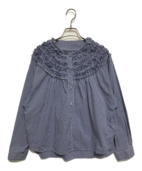 rosy monster（ロージーモンスター）rosy monster (ロージーモンスター) Gingham mini FRILL Blouse ブルー×ホワイト サイズ:FREEの古着・服飾アイテム