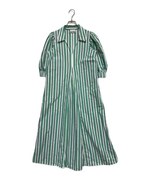 GANNI（ガニー）Ganni (ガニー) ストライプシャツドレス グリーン×ホワイト サイズ:SIZE 36の古着・服飾アイテム