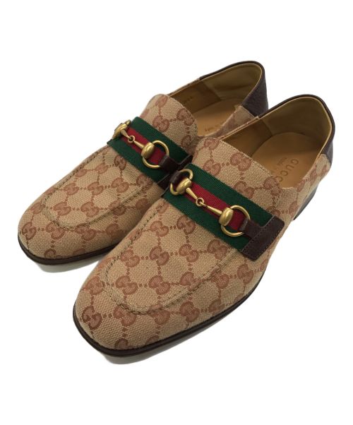 GUCCI（グッチ）GUCCI (グッチ) GGキャンバス シェリーライン ホースビットローファー ベージュ サイズ:7 1/2（下記参照）の古着・服飾アイテム