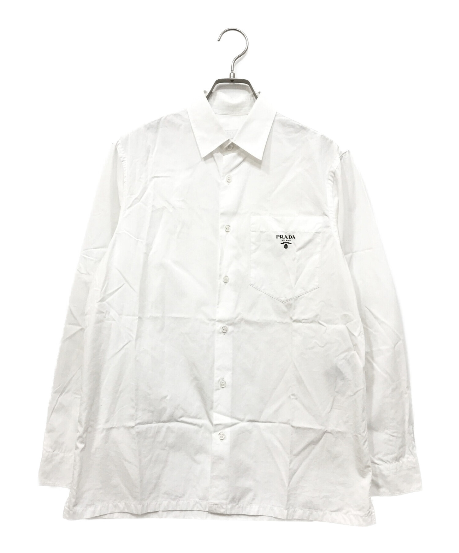 【人気】PRADA ロゴ プリント ストライプ シャツ 38 ワイシャツ 高級