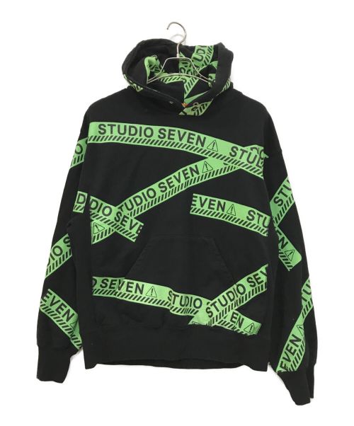 studio seven（スタジオ セブン）STUDIO SEVEN (スタジオ セブン) Full Green Caution Hoodie ブラック サイズ:Mの古着・服飾アイテム