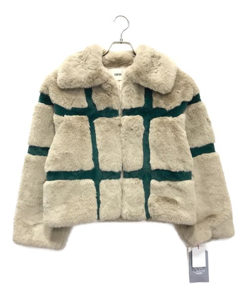 furfur（ファーファー）FURFUR (ファーファー) エコファーチェックブルゾン ベージュ サイズ:Fの古着・服飾アイテム