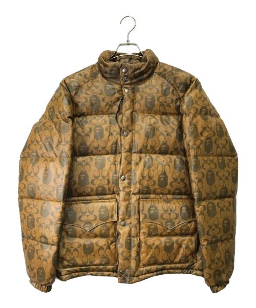 COACH（コーチ）COACH (コーチ) A BATHING APE (アベイシングエイプ) レザーダウンジャケット ブラウン サイズ:XLの古着・服飾アイテム