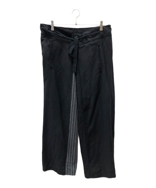 s'yte（サイト）s'yte (サイト) LI/RY EASY CLOTH + STRIPED RIPPLE FABRIC SWITCHED DESIGN WAIST FOLD WIDE PANTS ブラック サイズ:2の古着・服飾アイテム