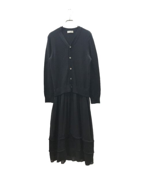 ROBE DE CHAMBRE COMME DES GARCONS（ローブドシャンブル コムデギャルソン）ROBE DE CHAMBRE COMME DES GARCONS (ローブドシャンブル コムデギャルソン) ドッキングニットカーデワンピース ブラック サイズ:FREEの古着・服飾アイテム