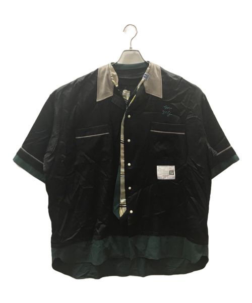 MIHARA YASUHIRO（ミハラヤスヒロ）MIHARA YASUHIRO (ミハラヤスヒロ) Mix layered bowling shirt ブラック サイズ:46の古着・服飾アイテム