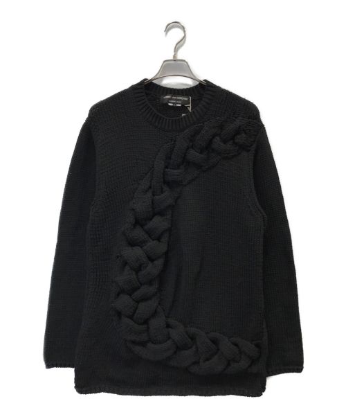 COMME des GARCONS HOMME PLUS（コムデギャルソンオムプリュス）COMME des GARCONS HOMME PLUS (コムデギャルソンオムプリュス) Front Cross Pattern Crew Knit プルオーバー ニット ブラック サイズ:L 未使用品の古着・服飾アイテム