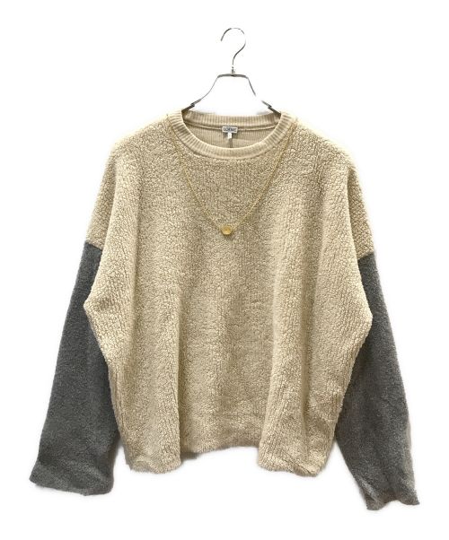 LOEWE（ロエベ）LOEWE (ロエベ) Two-tone stretch wool blend sweater ベージュ サイズ:Lの古着・服飾アイテム