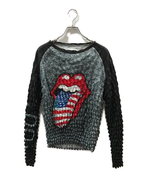 masu（エムエーエスユー）MASU (エムエーエスユー) THE ROLLING STONES (ザ ローリングストーンズ) TONGUE AND LIPS POPCORNRAGLAN L/S T-SHIRT グレー サイズ:46の古着・服飾アイテム