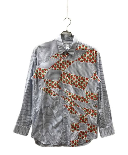 COMME des GARCONS SHIRT（コムデギャルソンシャツ）COMME des GARCONS SHIRT (コムデギャルソンシャツ) いちご柄切替パッチワークシャツ ブルー サイズ:Mの古着・服飾アイテム