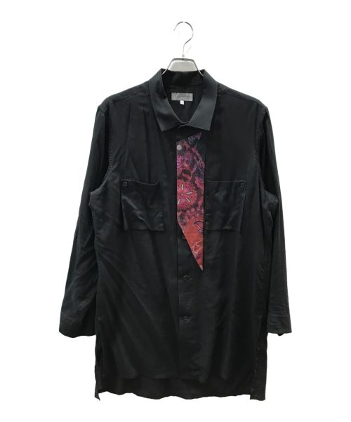 Yohji Yamamoto pour homme（ヨウジヤマモト プールオム）Yohji Yamamoto pour homme (ヨウジヤマモト プールオム) プリント切替デザインシャツ ブラック サイズ:3の古着・服飾アイテム