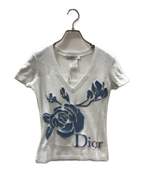 Christian Dior（クリスチャン ディオール）Christian Dior (クリスチャン ディオール) デニムローズ&ロゴTシャツ ホワイト サイズ:Sの古着・服飾アイテム