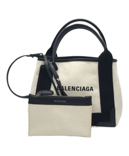 BALENCIAGA（バレンシアガ）BALENCIAGA (バレンシアガ) NAVY CABAS 2WAYバッグ ホワイト×ブラック サイズ:下記参照の古着・服飾アイテム