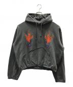 myneマイン）の古着「Embroidered Shirring Hoodie」｜グレー