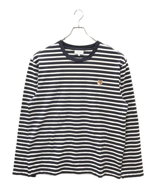 maison kitsune（メゾンキツネ）MAISON KITSUNE (メゾンキツネ) フォックスロゴ マリンボーダー ロンT ネイビー サイズ:XXL 未使用品の古着・服飾アイテム