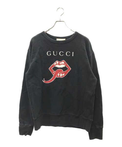 GUCCI（グッチ）GUCCI (グッチ) マウスロゴプリントクルーネックスウェット ブラック サイズ:XSの古着・服飾アイテム