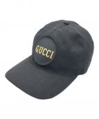 GUCCIグッチ）の古着「レザーワッペン GGキャンバス ベースボールキャップ」｜ブラック