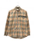 BURBERRYバーバリー）の古着「Rib Knit Detail Vintage Check Cotton Shirt」｜ベージュ