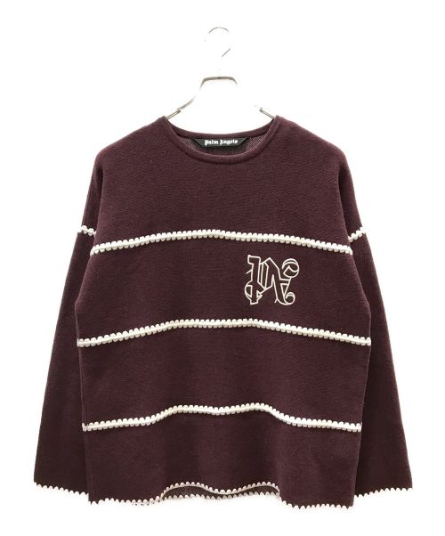 Palm Angels（パーム エンジェルス）Palm Angels (パーム エンジェルス) PA MONOGRAM STRIPED SWEATER ボルドー サイズ:M 未使用品の古着・服飾アイテム